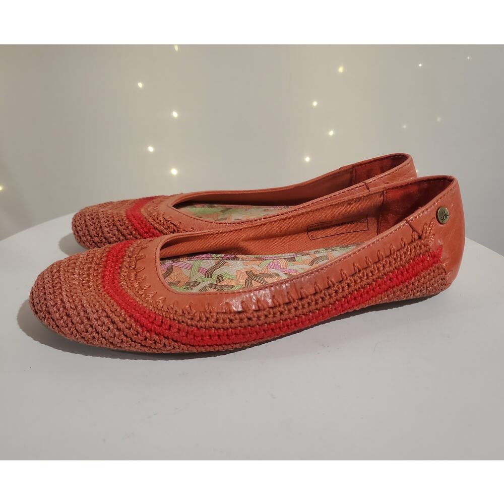 The Sak Crochet Leather Boho Ballet Flats Size 6.5 Coral Pink Cottagecore Fairy